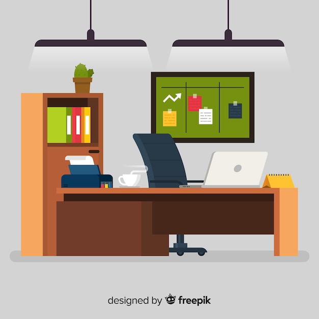 Free vector colorful office desk with flat design