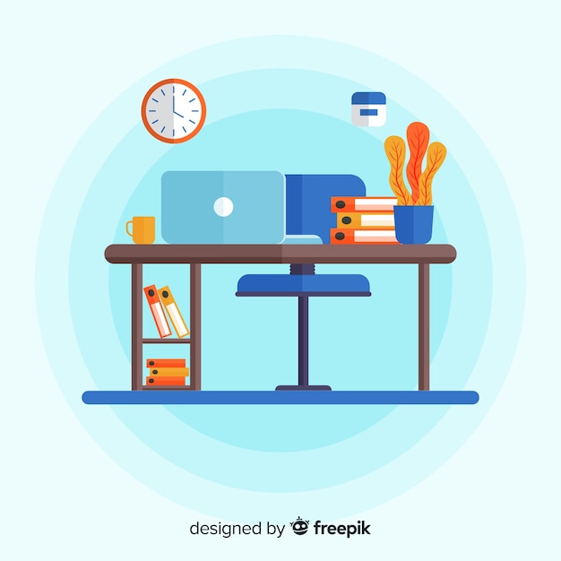 Colorful office desk with flat design