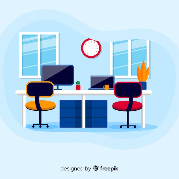 Free vector colorful office desk with flat design