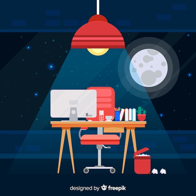 Colorful office desk with flat design