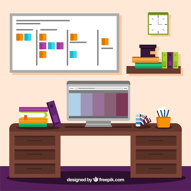 Free vector colorful office with flat design