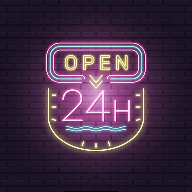 Colorful open 24 hours neon sign
