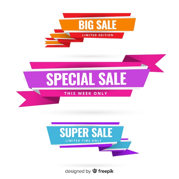 Colorful origami sale banner set