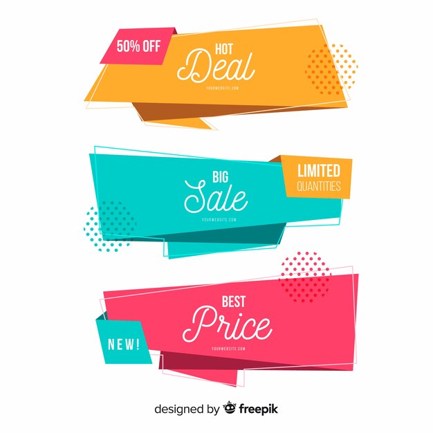 Colorful origami style sale banner set