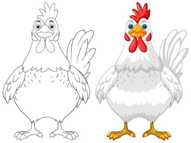 colorful and outline chicken illustration