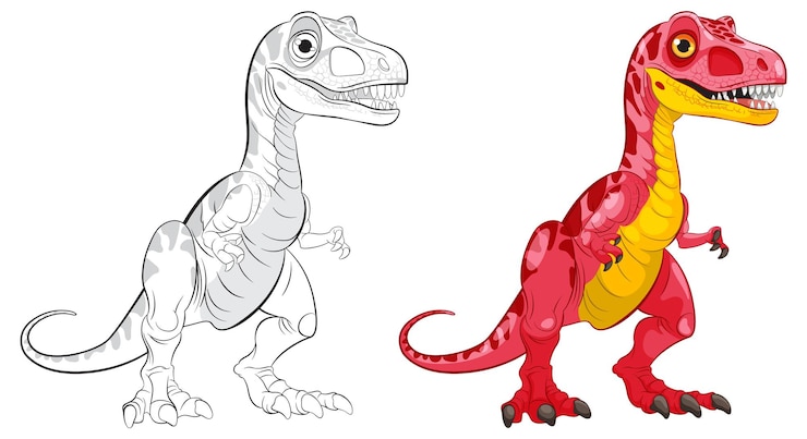Free Vector colorful and outline dinosaur illustration