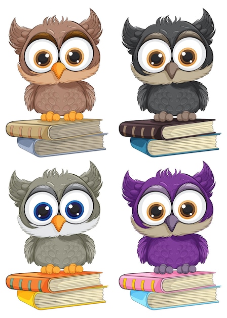 Free vector colorful owls on books illustration