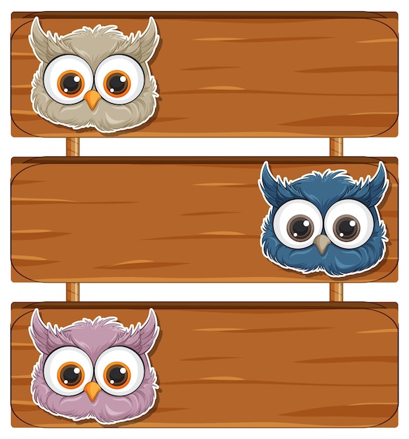 Free vector colorful owls on wooden signs