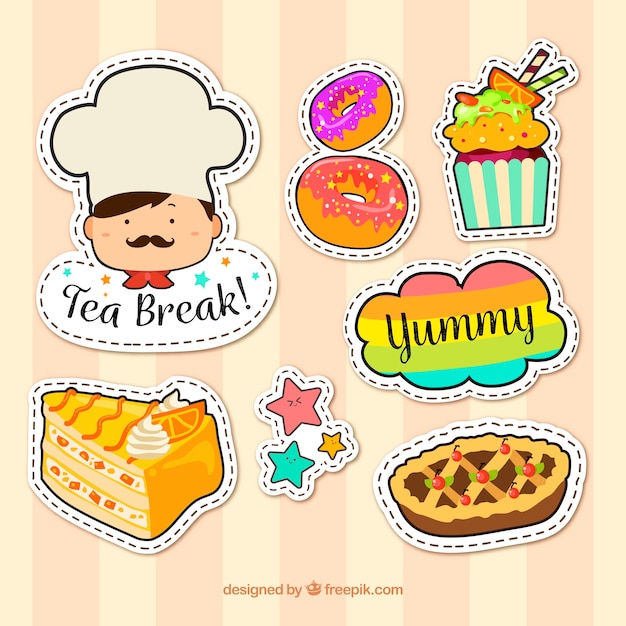 Free vector colorful pack of desserts stickers