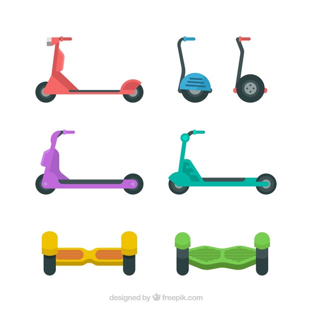 Colorful pack of electric scooters