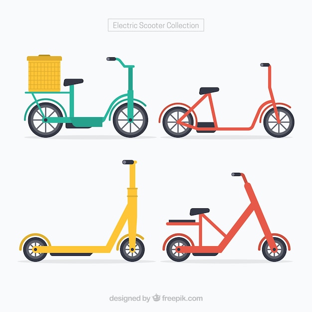 Free vector colorful pack of electric scooters