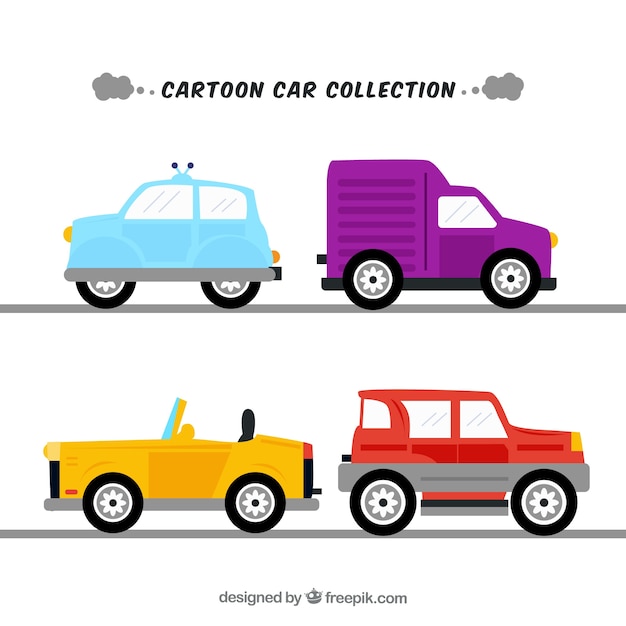 Colorful pack of flat cars