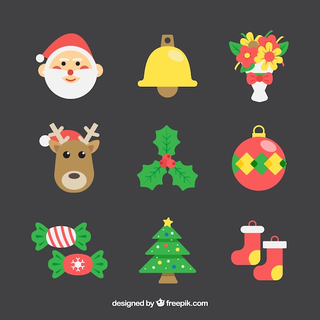 Colorful pack of flat christmas elements