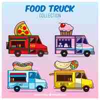 Free vector colorful pack of fun food trucks