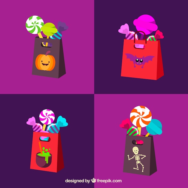 Free vector colorful pack of halloween candy bags