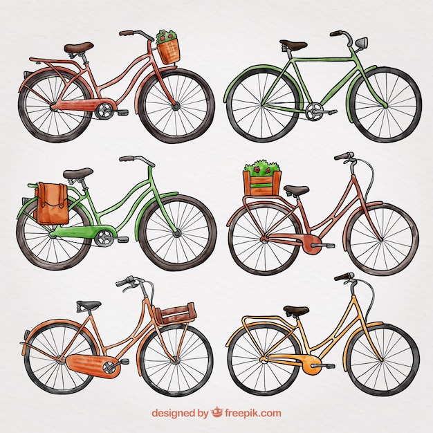 Free vector colorful pack of hand drawn bikes