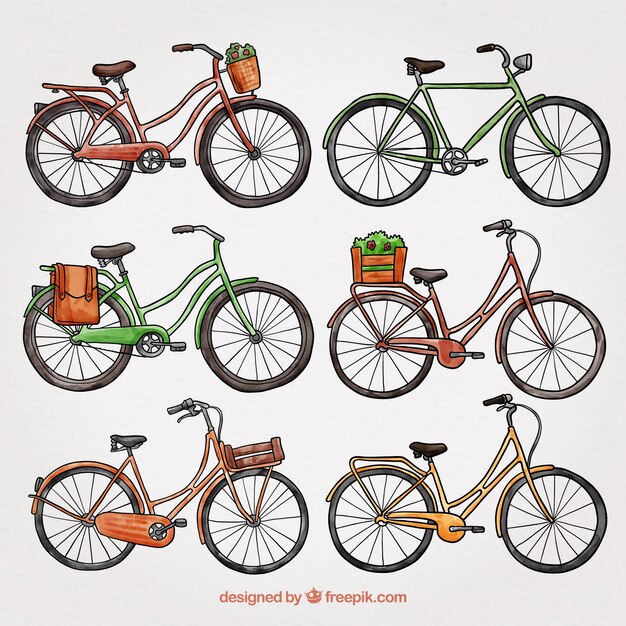 Colorful pack of hand drawn bikes