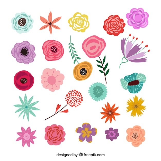 Free Vector colorful pack of hand drawn floral elements