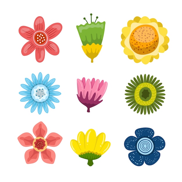 Free vector colorful pack of hand drawn flowers