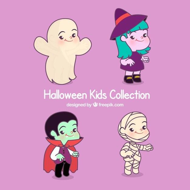 Colorful pack of hand drawn halloween kids