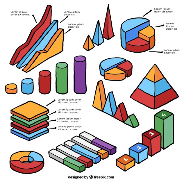 Confezione colorata di elementi infographic disegnati a mano