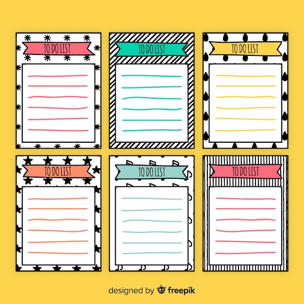 Free vector colorful pack of to do lists