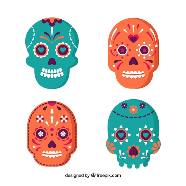 Free vector colorful pack of mexican skulls