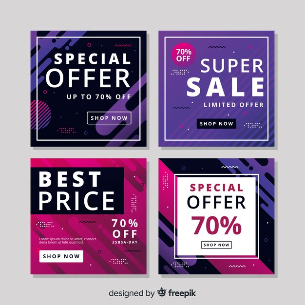 Colorful pack of modern sale banners for social media