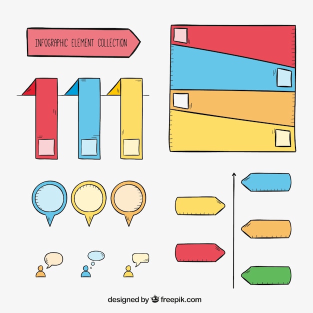 무료 벡터 손으로 그린 infographic 요소의 화려한 팩