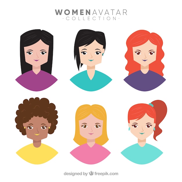 Бесплатное векторное изображение Красочная коллекция молодых аватарей для женщин