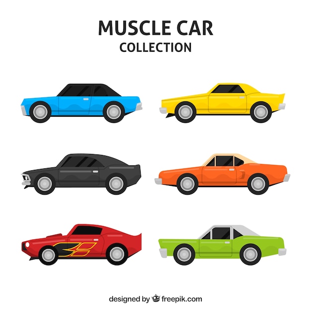 Free vector colorful pack of powerful cars
