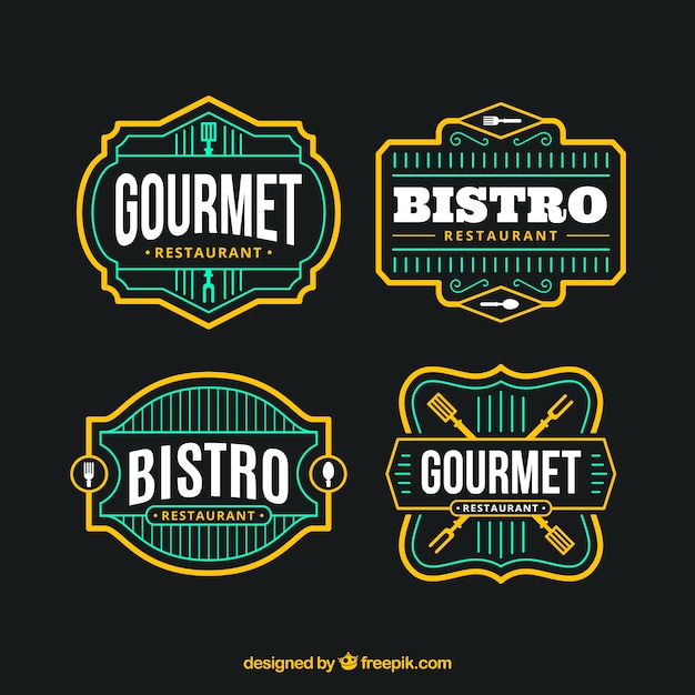 Colorful pack of restaurant logos with retro style