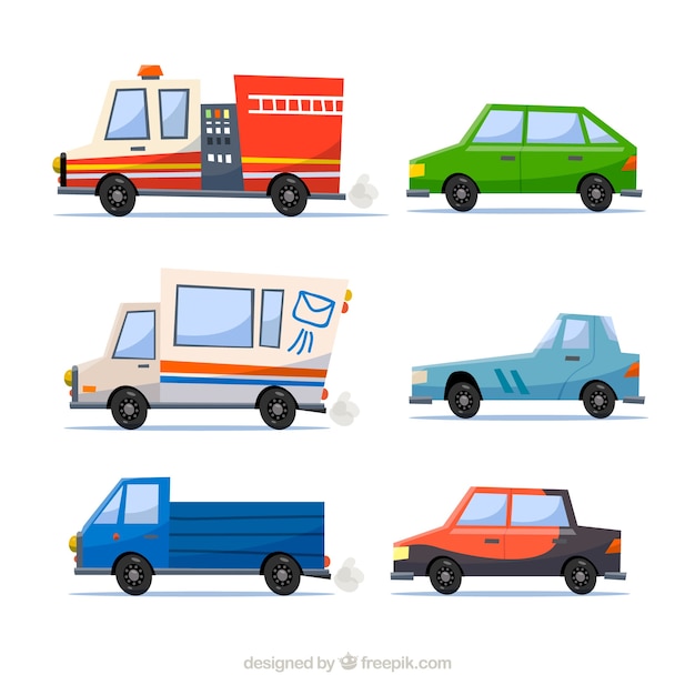 Colorful pack of trucks and cars