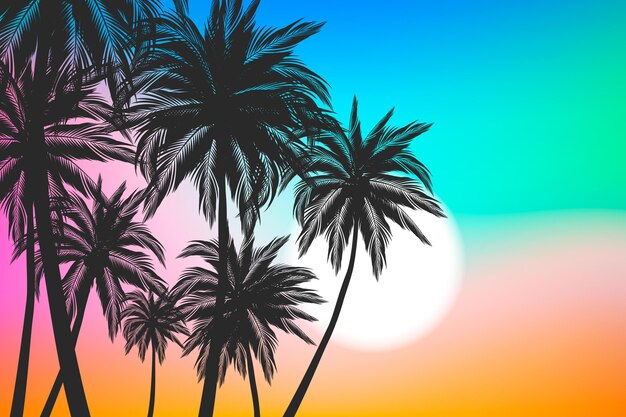 Colorful palm silhouettes background