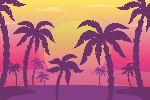 Бесплатное векторное изображение Красочные силуэты пальм