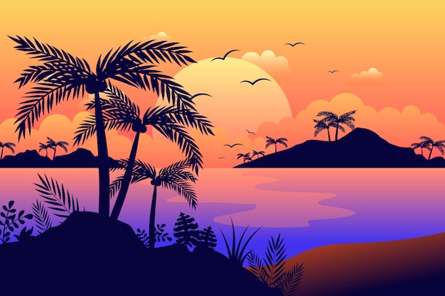 Free vector colorful palm silhouettes background