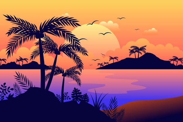 Colorful palm silhouettes background