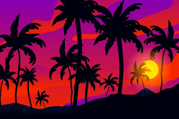 Colorful palm silhouettes background