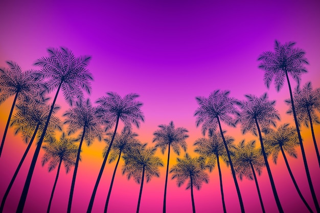 Colorful palm silhouettes background