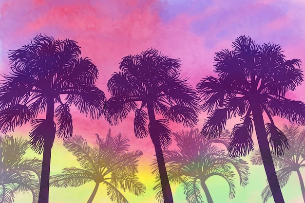 Colorful palm silhouettes background