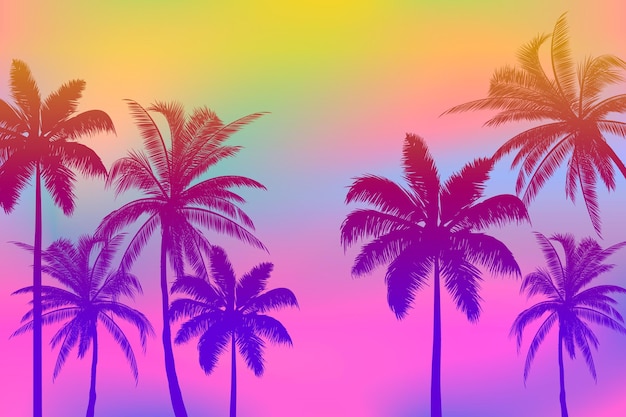 Colorful palm silhouettes background