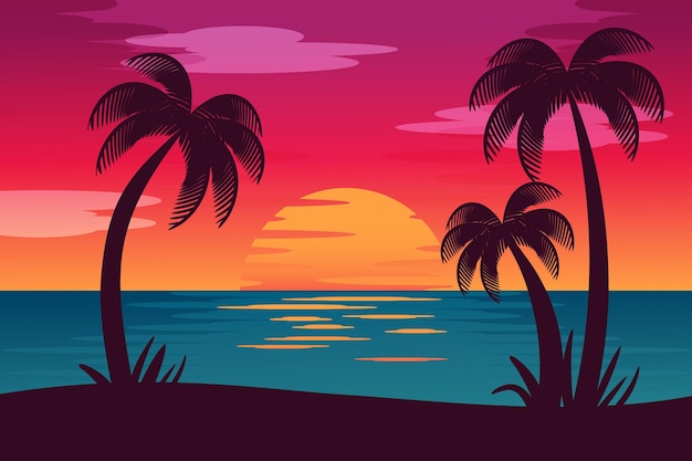 Free vector colorful palm silhouettes background