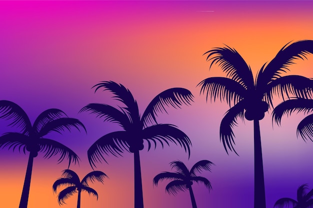 Free vector colorful palm silhouettes background