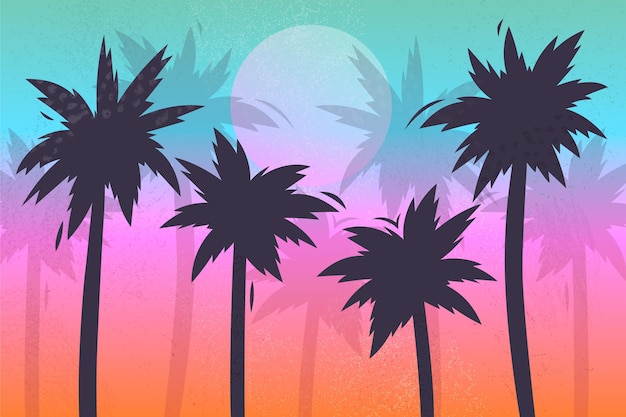 Free vector colorful palm silhouettes background