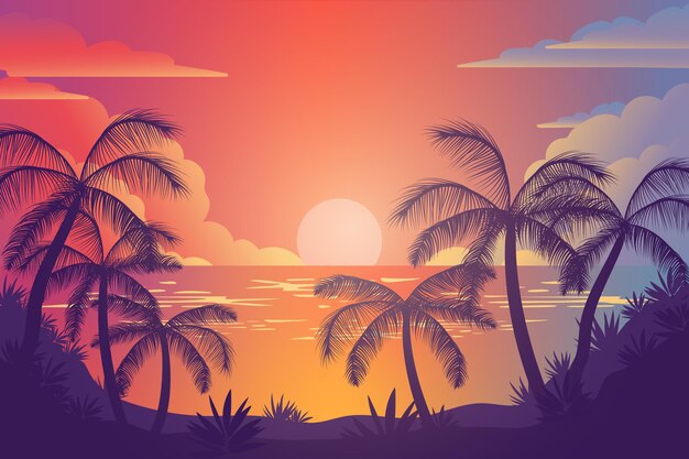 Colorful palm silhouettes background