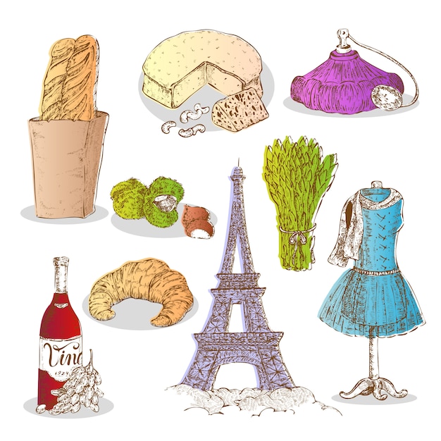 Бесплатное векторное изображение Набор красочных парижских элементов
