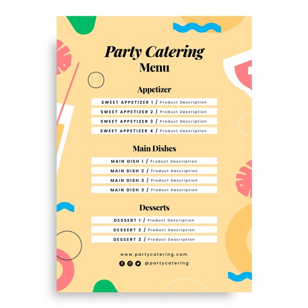 Colorful party catering menu