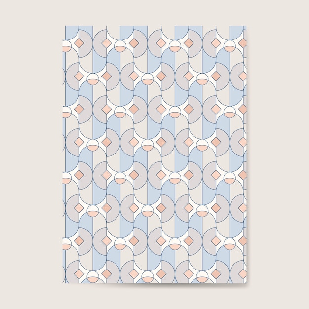 Красочный пастельный геометрический бесшовный узор на синей карточке