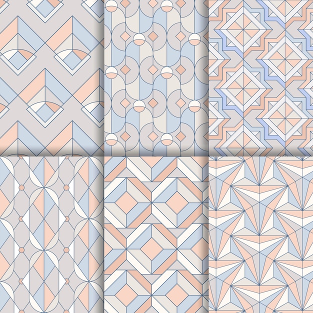 Colorful pastel geometric seamless patterns set