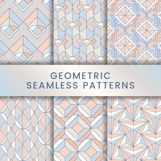 Colorful pastel geometric seamless patterns set